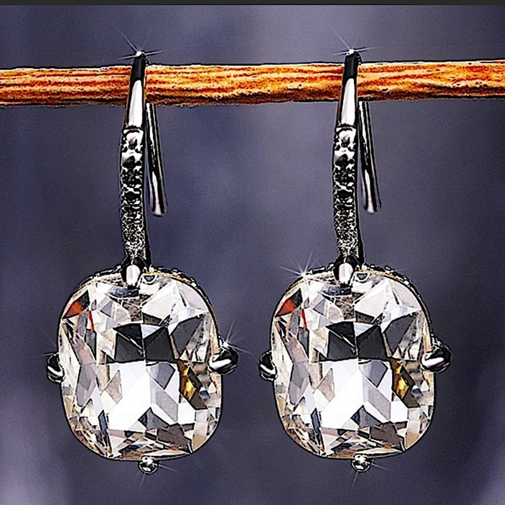 Princess Cut Silver Gold Filled Diamond Zircon Dangle Earrings